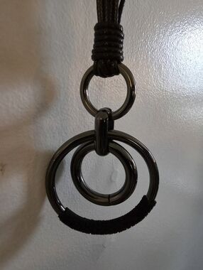Two tone/circle necklace/double strand and extra long chain/ Modernist style 23"